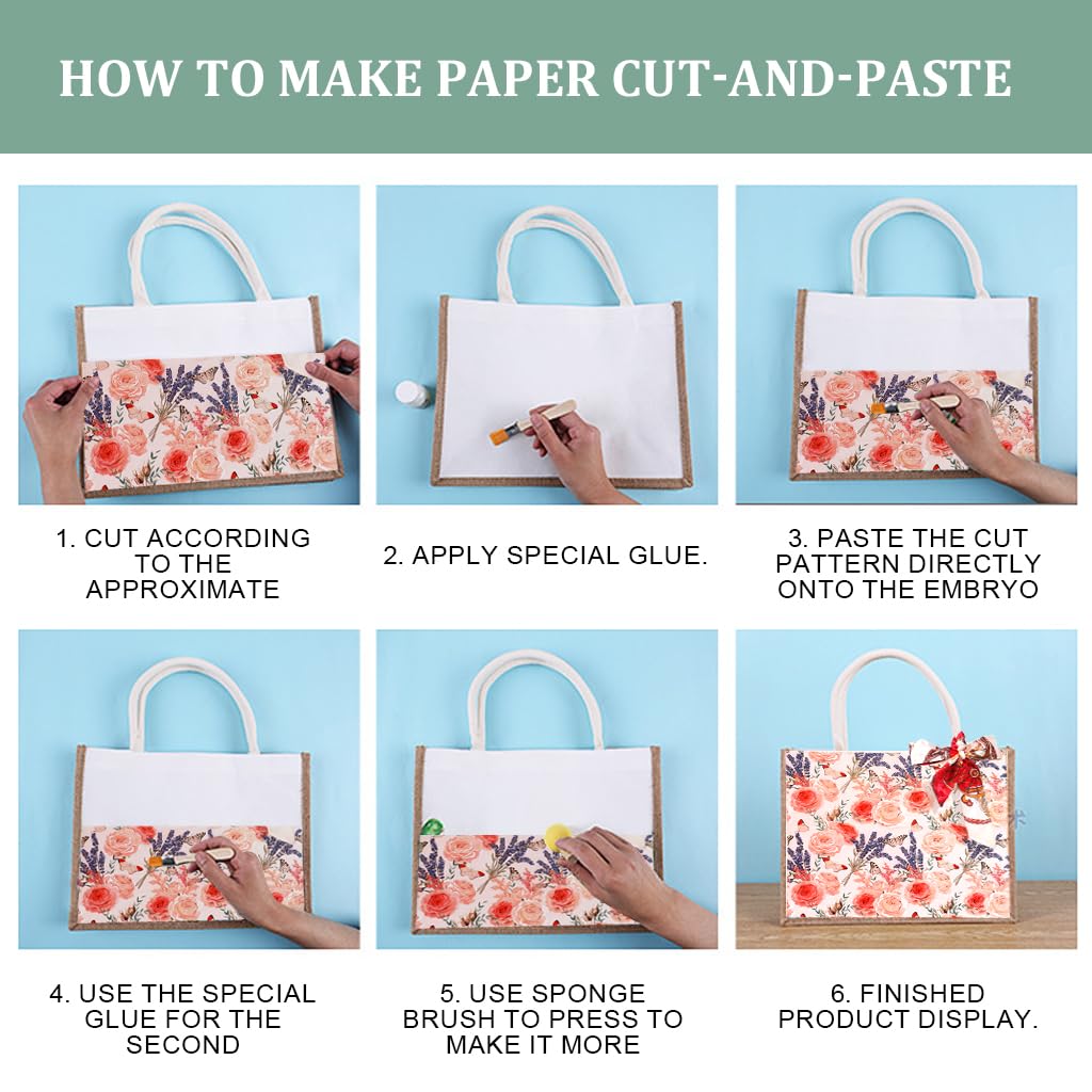 Zibuyu DIY Craft Tote Bag Kit for Painting and Embroidery with Rose Pattern | 35x25x13cm Flax Handbag