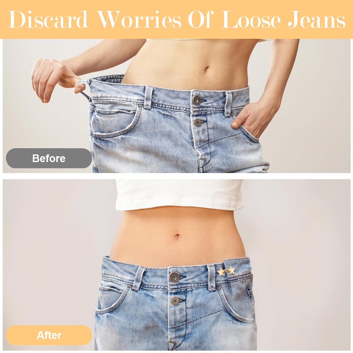 Venzina Waist Tighteners for Pants with Metal Star Buckle Set of 4 | No Sewing Required