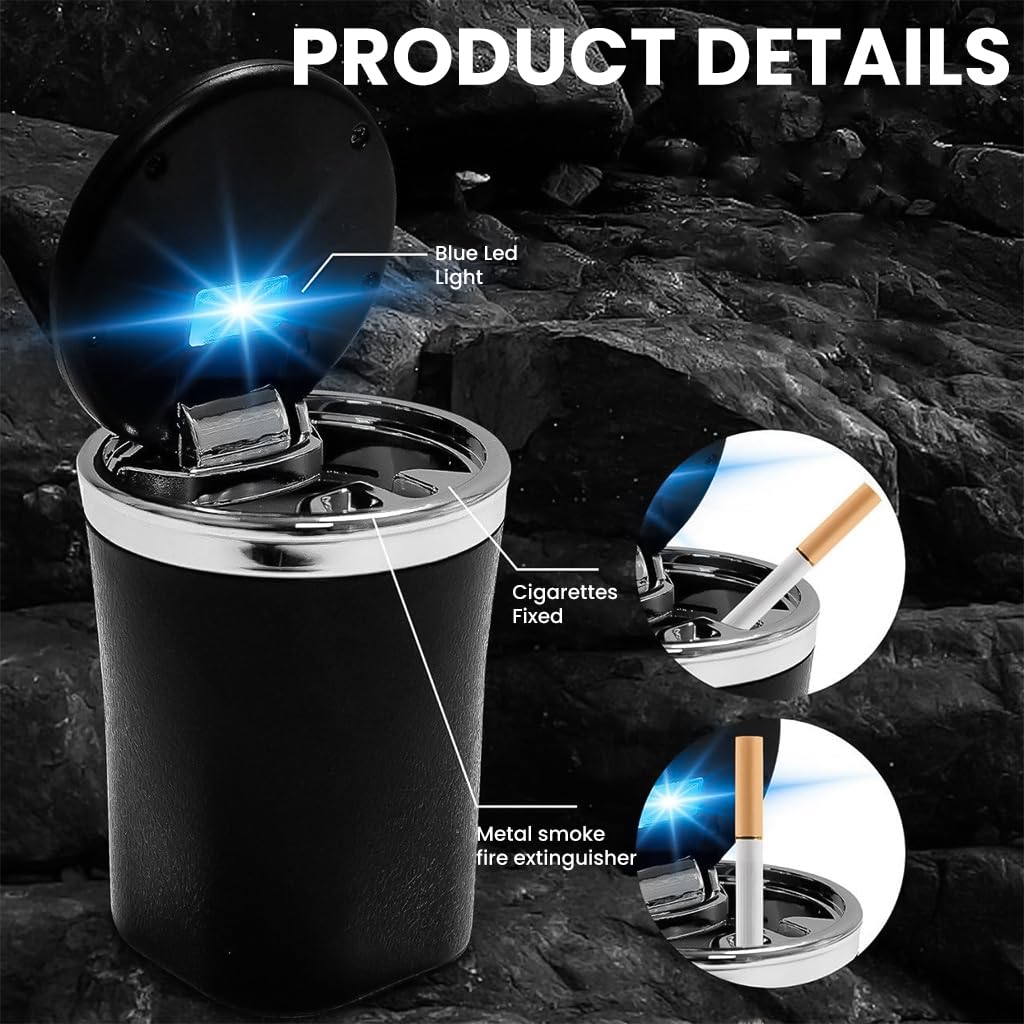ZIBUYU Car Ashtray with Lid featuring Heat‑Resistant Ceramic Liner for Smoke Control | Fits Most Vehicle Cup Holders