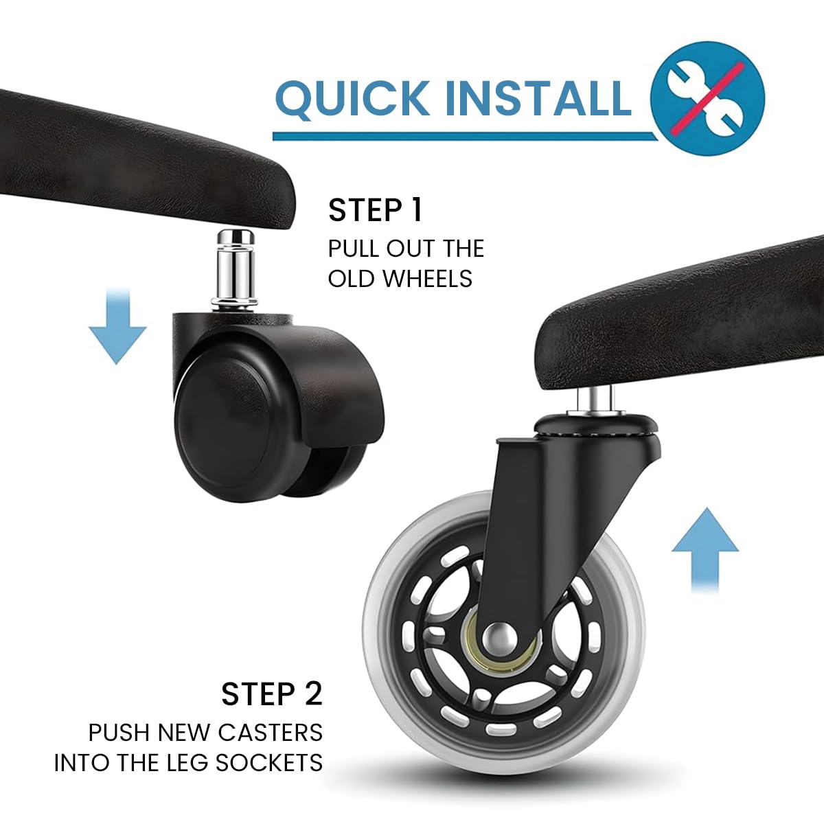 HASTHIP Chair Casters for Office and Gaming with 3 Inch 360° Rotating Silent Wheels | Set of 5