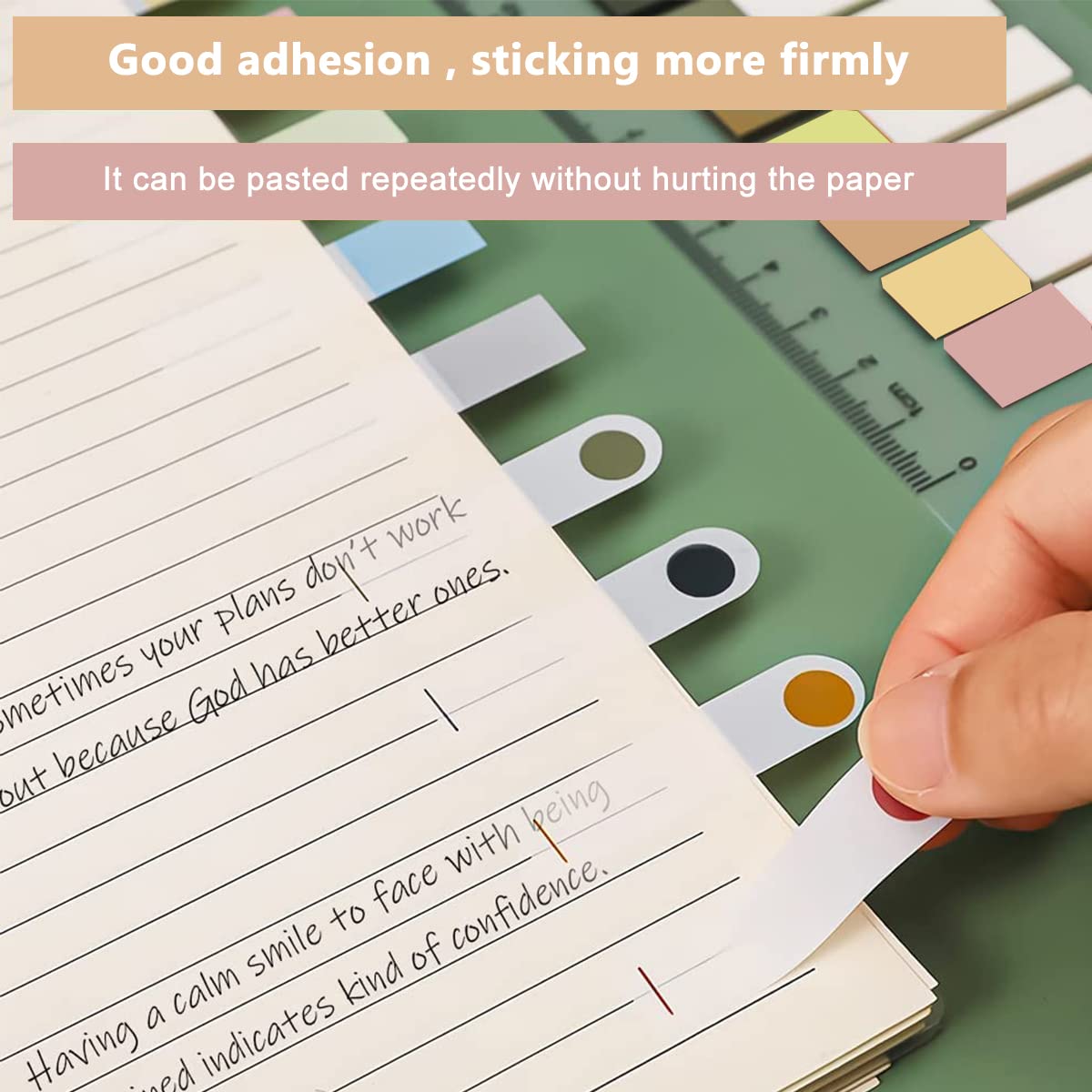 HASTHIP Sticky Tabs for Notebook and Books featuring 600 pcs Set with Ruler PET Material | Morandi Color Index Flags for Office Stationery