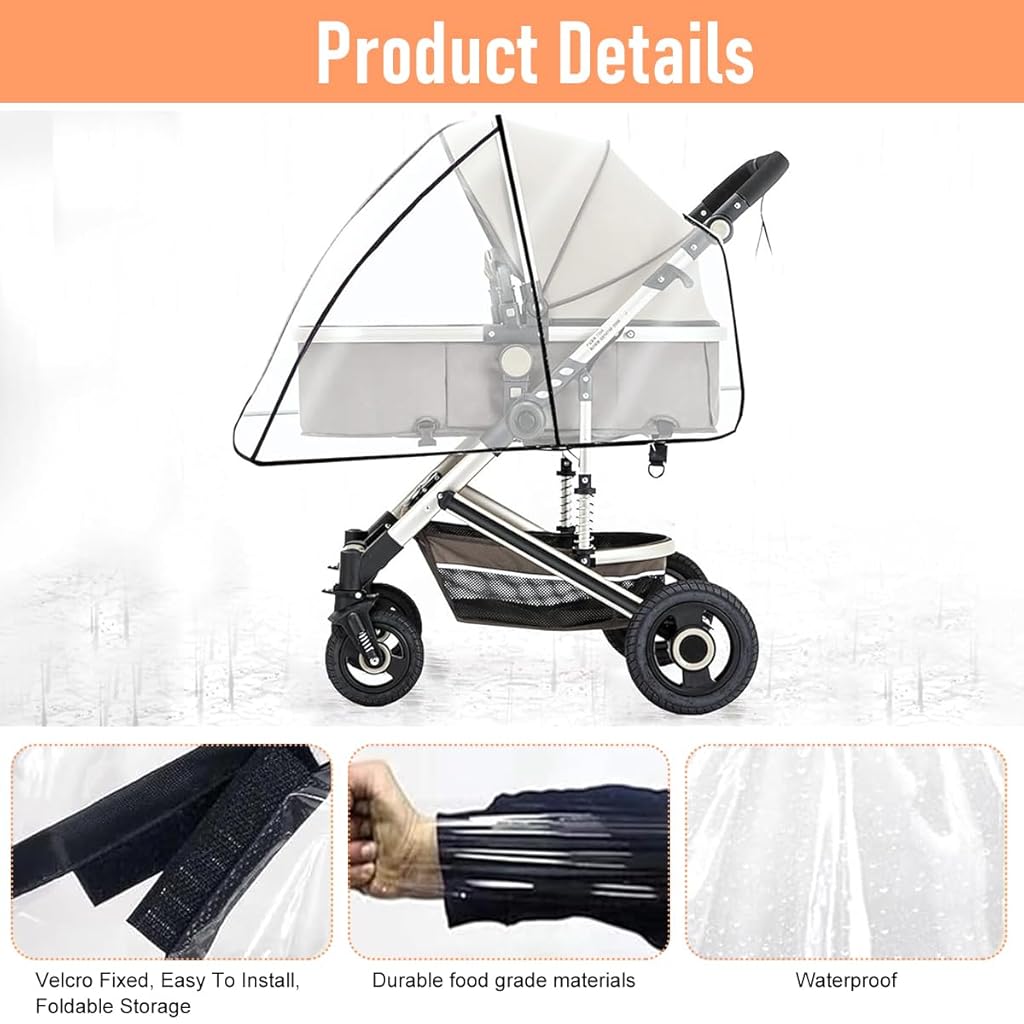 SNOWIE SOFT Clear Cover for Baby Stroller Rain Cover Windproof Leakingproof EVA Shield Cover Outdoor Stroller Rain Cover Universal Baby Stroller Shield Dust Protective Cover for All Season