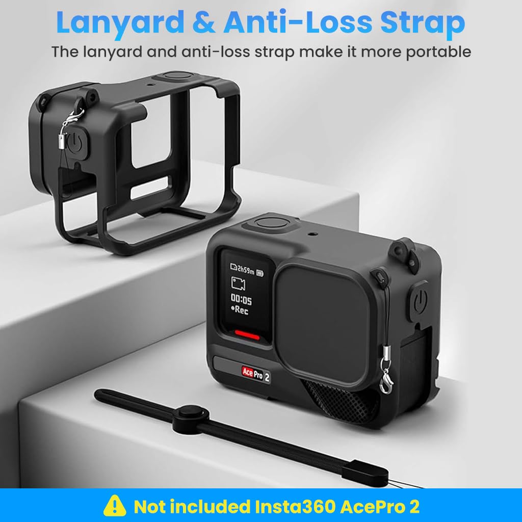 ZORBES Silicone Protective Case for Insta360 Ace Pro 2 with Lens Cap and Lanyard | Anti‑Scratch Camera Cover