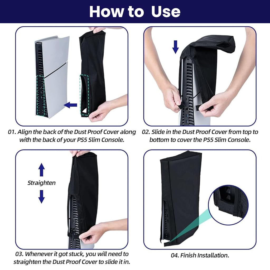 ZORBES Dust Cover for PS5 Slim with Full Coverage Design and Cable Port Access | 1680D Oxford Cloth Black