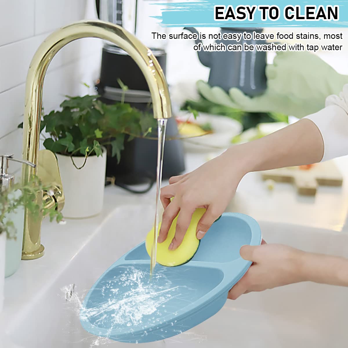 SNOWIE SOFT Baby Suction Plates for Self Feeding with 4 Strong Cups and BPA Free Silicone