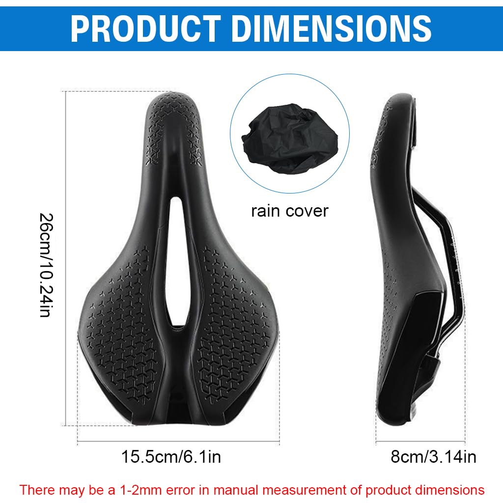Proberos Bike Saddle for Road and MTB with Center Hollow Ventilation Channel | PU Anti-Slip Surface and Shock Absorbing Memory Foam