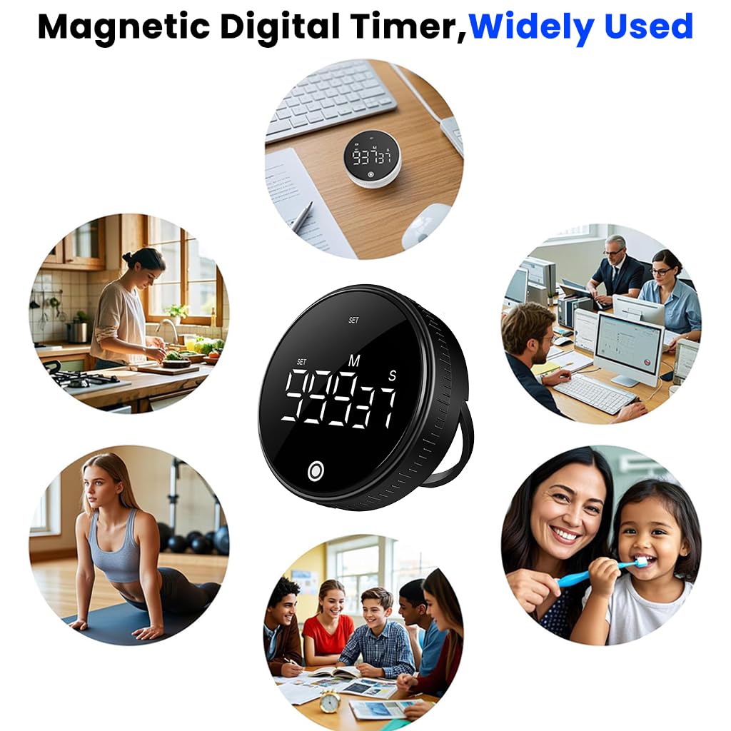 HASTHIP Magnetic Digital Timer for Kitchen and Study with USB Rechargeable Battery | LCD Display and Manual Rotating Control