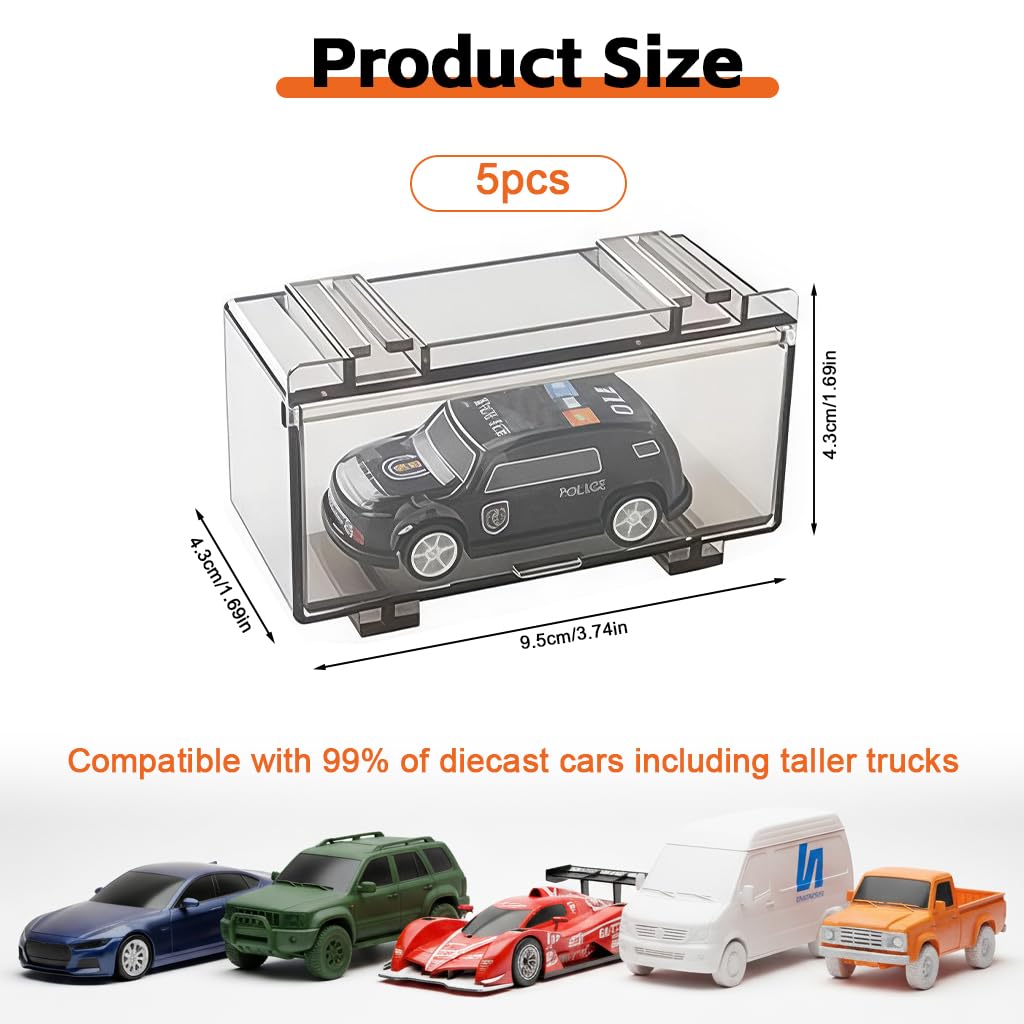 HASTHIP Car Models Display Case for 1:64 Racing Toys with 2 Tiers and 8 Compartments | Acrylic Dustproof Stackable Organizer