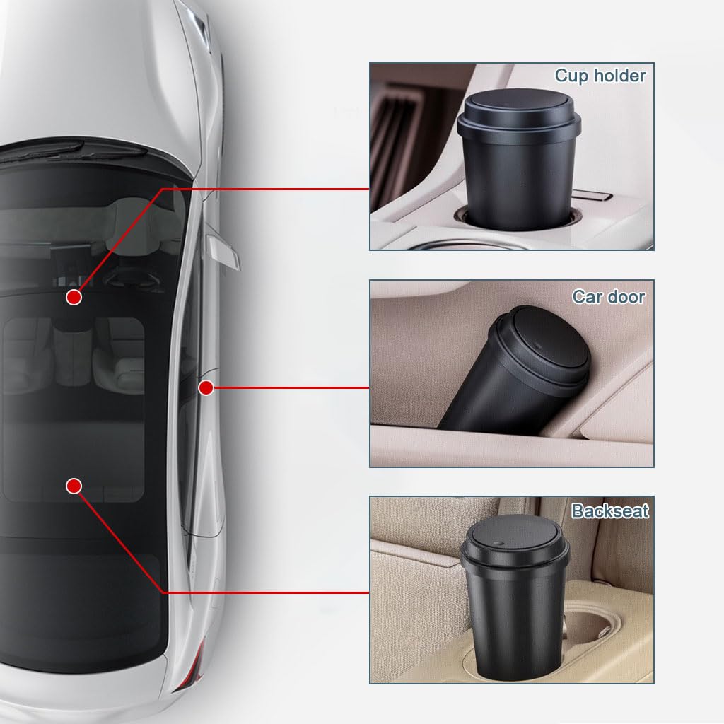 STHIRA Car Mini Dustbin for Cup Holders with Pop Up Lid and ABS Build 6.7x16.7cm | Odor Proof
