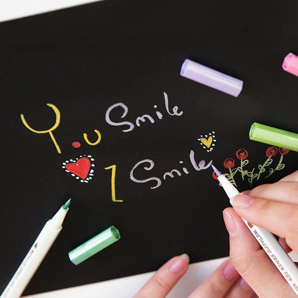 HASTHIP Metallic Marker Pens Set for DIY Crafts and Card Making with Soft Brush Tip | 10 Brilliant Colors for Rock Painting and Photo Albums