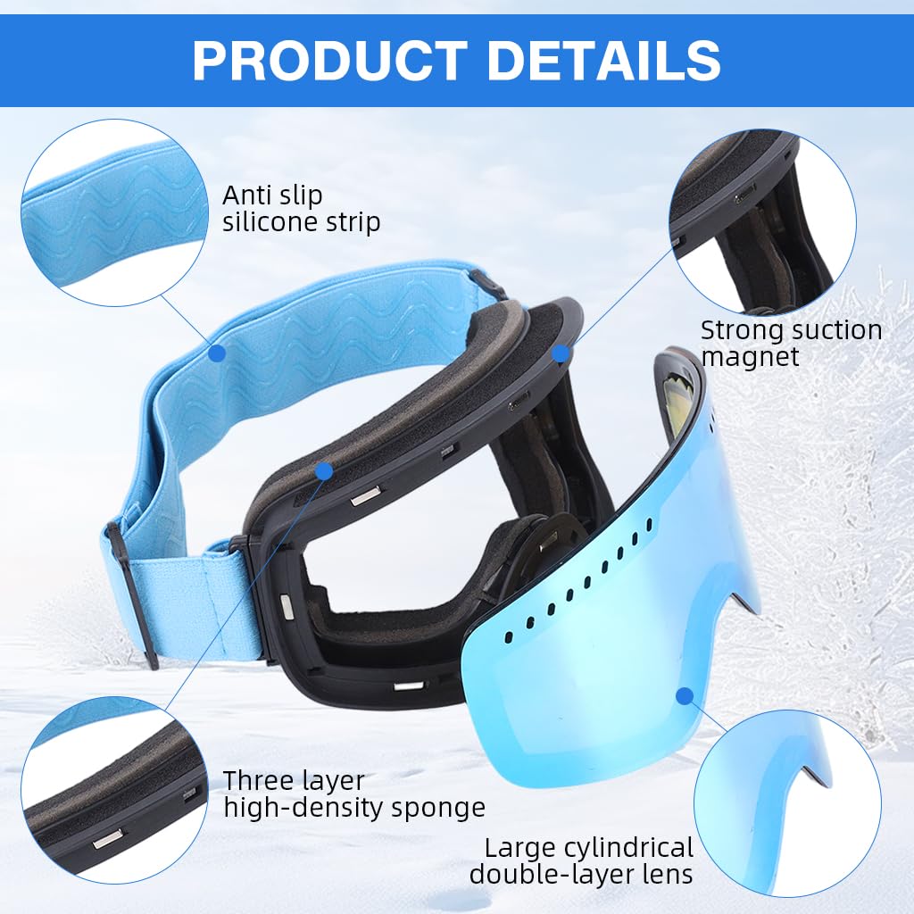 PROBEROS Ski Goggle for Snow Sports with UV400 Anti Glare Magnetic Lens | Men and Women