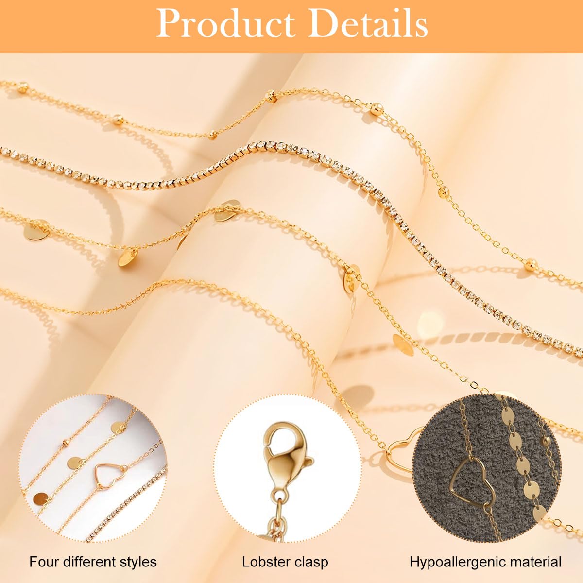 SANNIDHI Waist Chains for Women Set of 4Pcs with Layered Metal Design 26.8+9.8 in | Golden Body Chain for Beach and Saree Wear