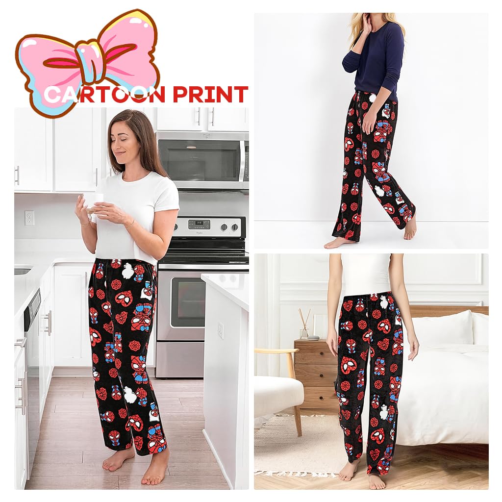 SANNIDHI Anime Pajama Pants for Women with Elastic Waist and Soft Flannel Fabric | Cozy Christmas Lounge Bottoms