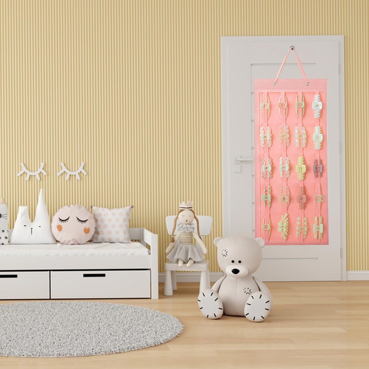 HASTHIP Hair Claw Clip Holder for Wall and Door with 20 Felt Belts 35×80cm | Organizer for Women