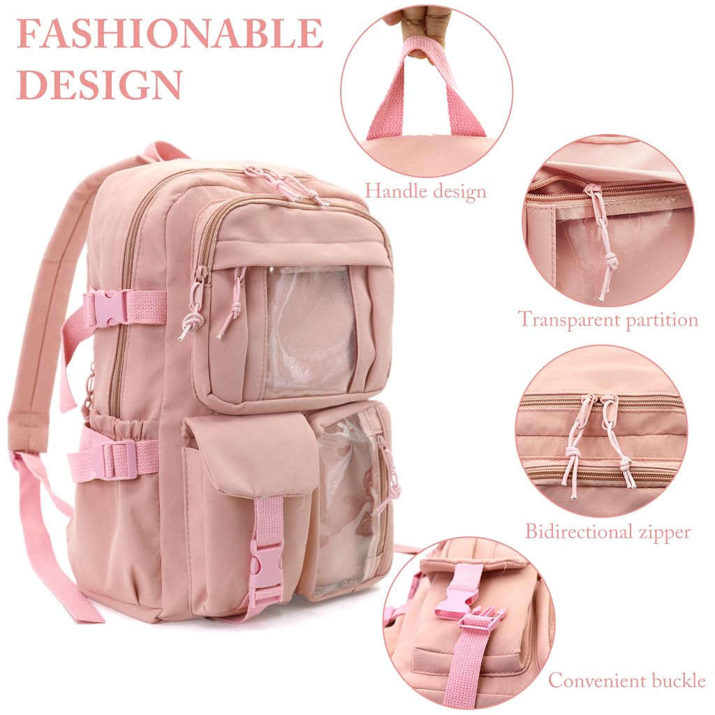 Zibuyu School Girls Travel Backpack with Multi Pocket Storage 30x40cm Pink Nylon | Waterproof