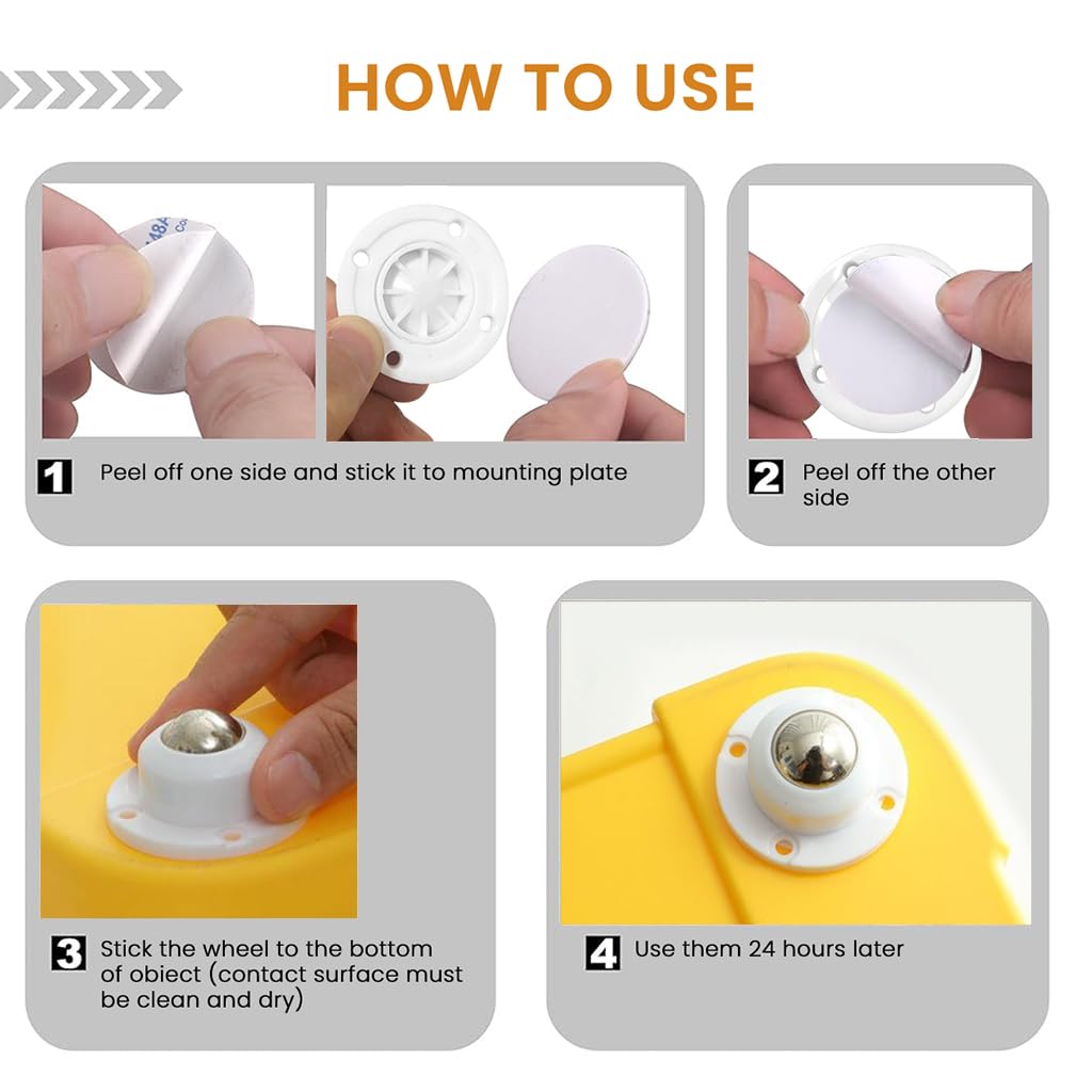 HASTHIP Caster Wheels for Furniture and Small Appliances featuring 360° Swivel | 4pcs Self Adhesive Design with 200kg Capacity and White Finish