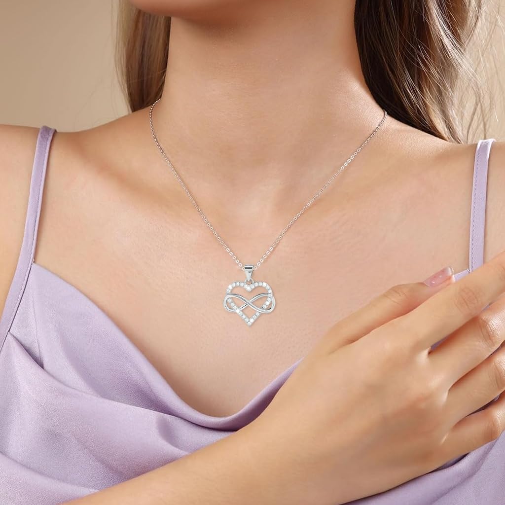 SANNIDHI Necklace for Women featuring Infinity Love Heart Pendant with Rhinestones | Gift Box