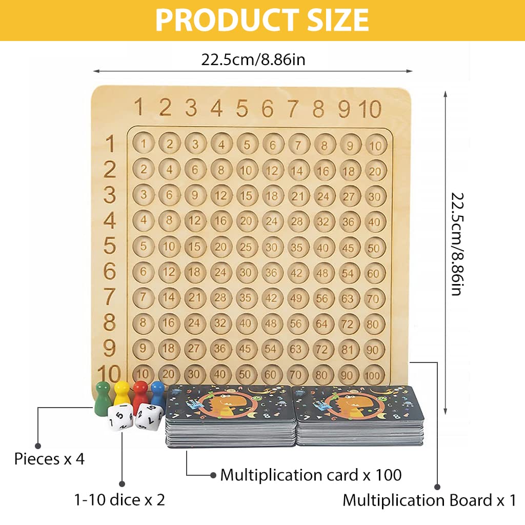 PATPAT Wooden Math Multiplication Board with Dice and Card, Montessori Toy for Kid, Counting Toy Educational Multiplication Board Game for Toddlers Kids Over 3 Years Old to Practice Math Ability