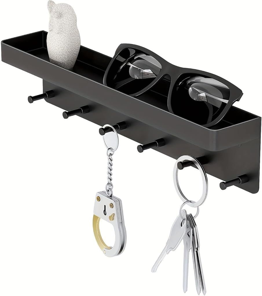 HASTHIP® Wall Hook Rack No Drill Hook Rack with Storage Shelf Entry Storage Kitchen Wall Multi Adhesive for Bathroom,Kitchen,Entry