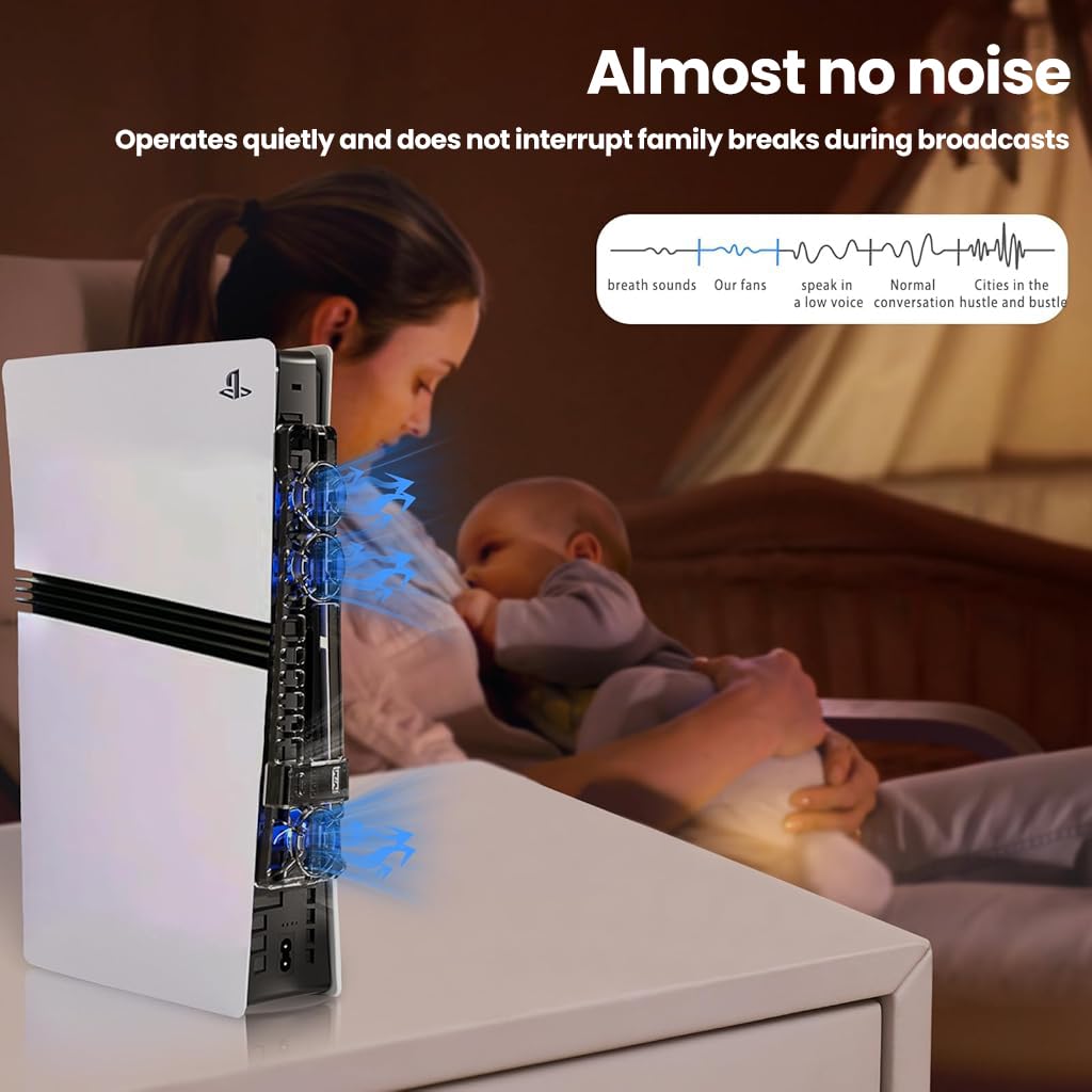 HASTHIP Cooling Fan for PS5 Pro and Slim with 3-Speed Control and Automatic Temperature Detection | LED Triple-Fan USB Accessory