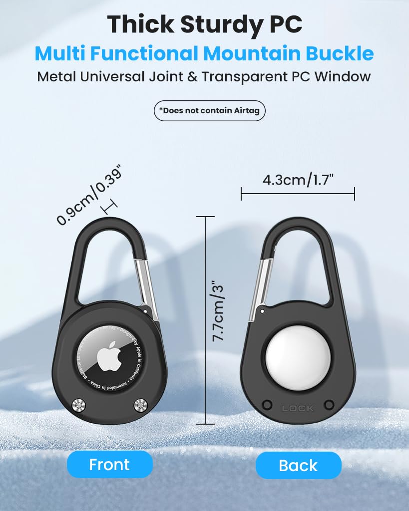 ZORBES AirTag Holder Keychain for Travel and Pets with Screw Lock Carabiner Clip | Hard Plastic Waterproof Case