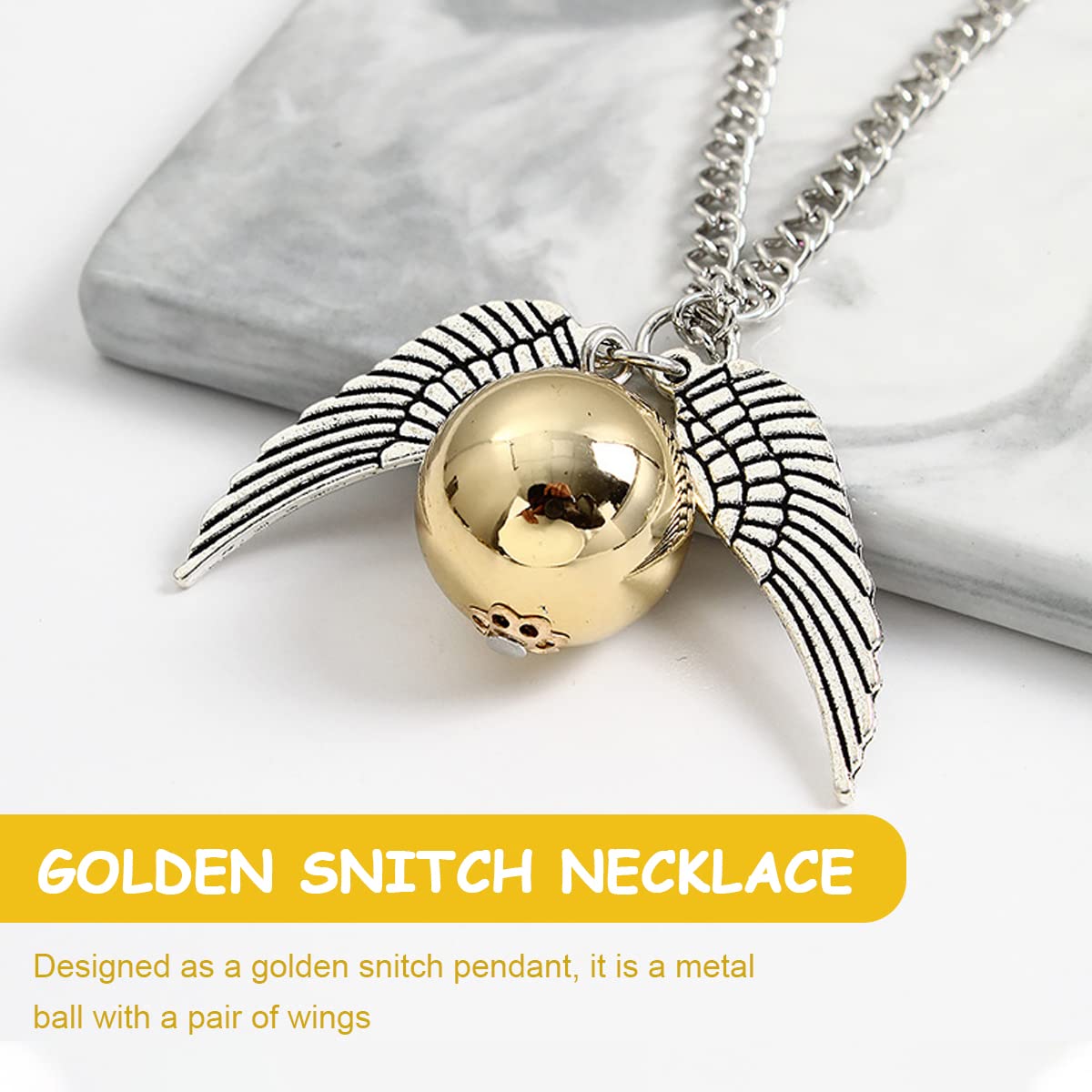 SANNIDHI Golden Snitch Necklace Bracelet Combo Fashion Snitch Pendent Necklace Bracelet Gift for Harry Potter Fans Party Favor Halloween Costume Accessory for Kids