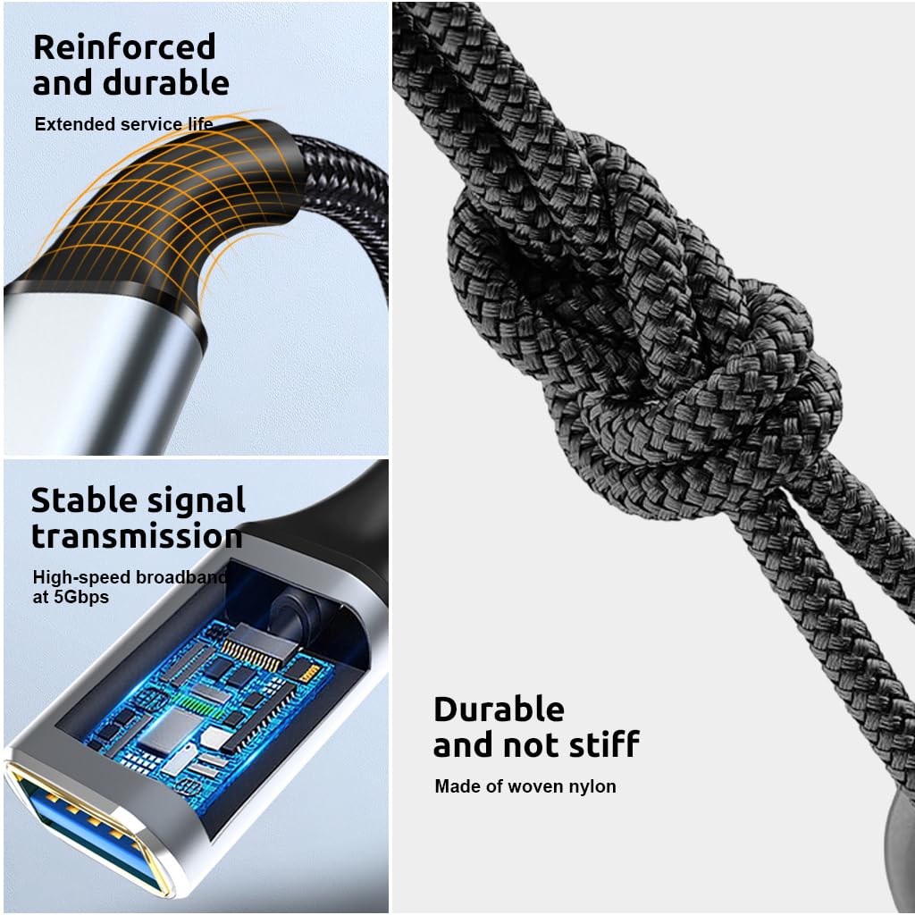 Verilux USB C Extension Cable 3.3ft with Metal Connectors and 100W PD Fast Charging | 10Gbps Data and 4K Video Transfer