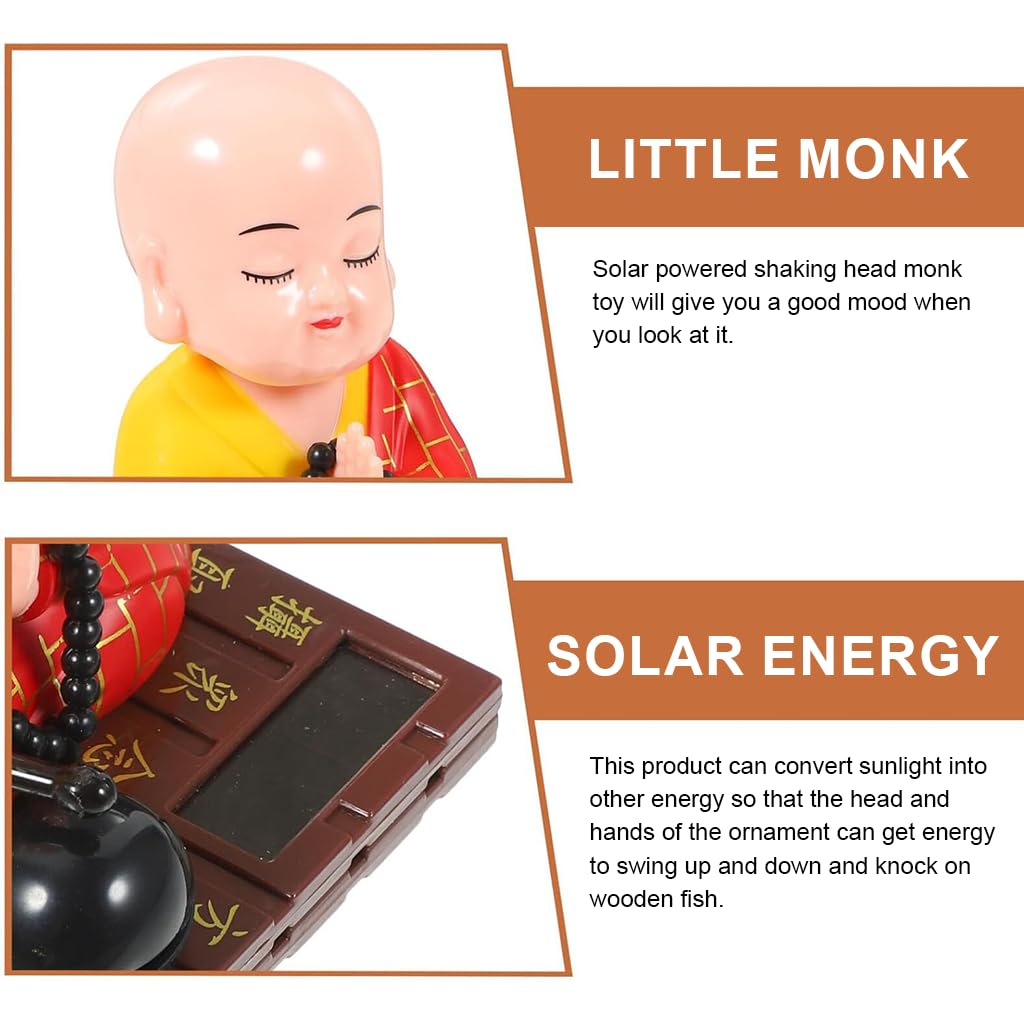 HASTHIP Solar Powered Buddha Figurine for Car or Desk with Moving Head and Hand | 7.5x7.5x9.5cm ABS Meditation Ornament