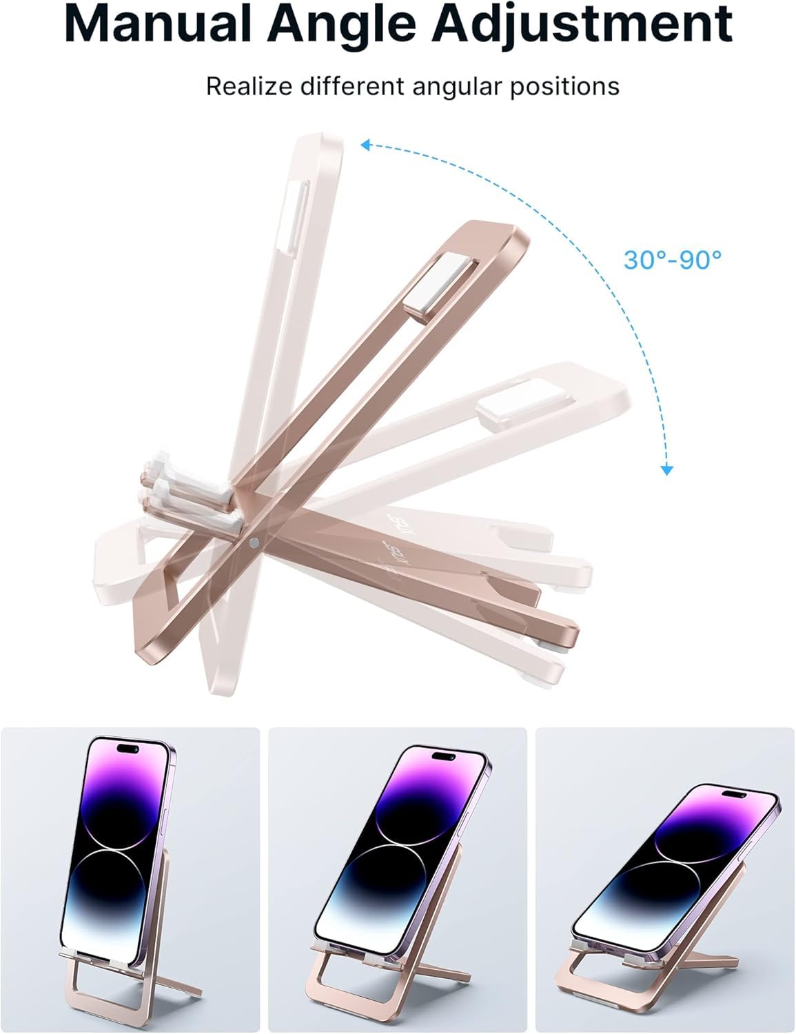 JSAUX Mobile Stand for Desk with 3 Pcs Foldable Aluminum Design featuring Adjustable Angle | Pink