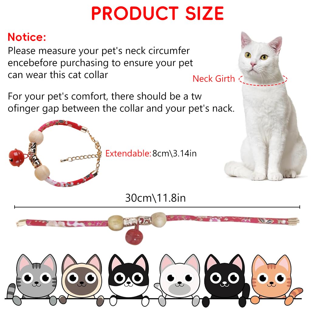 Qpets® Cat Collar with Red Bell, Cute Cat Collar Adjustable Cat Collar Flea Prevention Cat Collar Natural Pet Friendly Camphor Wood Balls