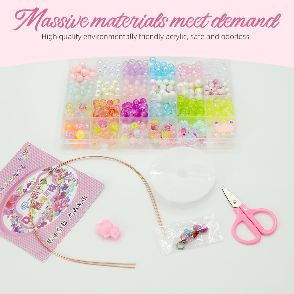 SANNIDHI Beads for Bracelet Making with 540 Acrylic Pieces and 10m Elastic Line | DIY Jewelry Set for Kids and Girls