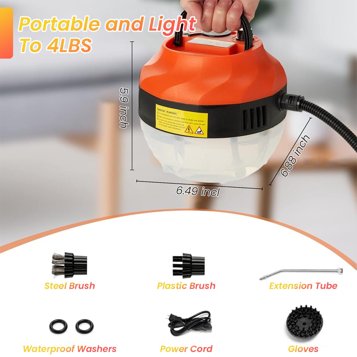 HASTHIP Steam Cleaner for Home and Car Detailing with 2500W Power 1000ml Tank | 3 Brush Attachments and Long Nozzle