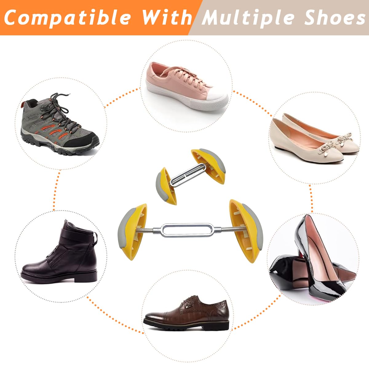 MAYCREATE Shoe Stretchers for Women featuring Dual Head Arch Braces and 7–11cm Width Adjustment | Orange