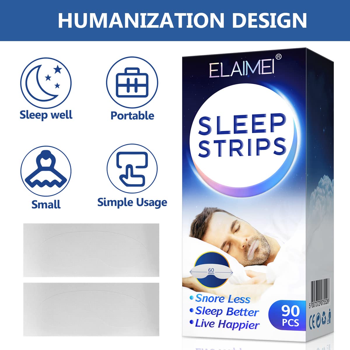 HANNEA  90PCS Anti-snoring Tape Snore Stopper Strips Nasal Strips to Reduce Mouth Breathing Anti Snoring Strips to Improve Sleep Aids Mouth Sleep Strips for Snoring Reduction