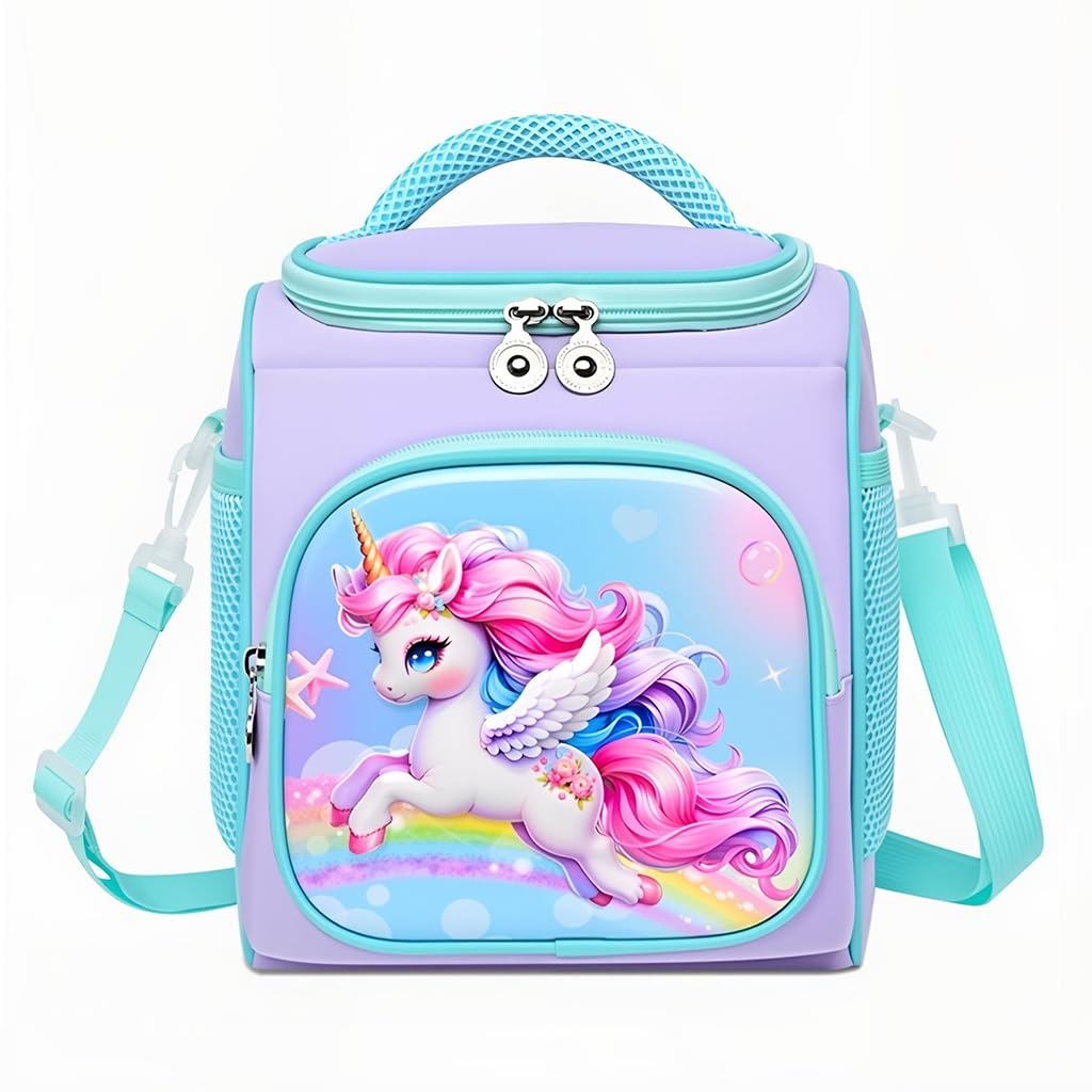 Supvox Lunch Bag for Kids Girls featuring Thermal Insulation and 9.8x8.2x6.3 in Size | Cute Unicorn Design