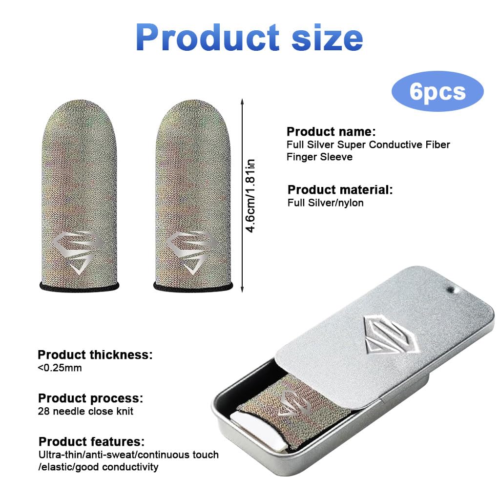 ZORBES Gaming Finger Cots for Mobile Players with Conductive Silver Fiber | 6 PCS Breathable Non Slip Design
