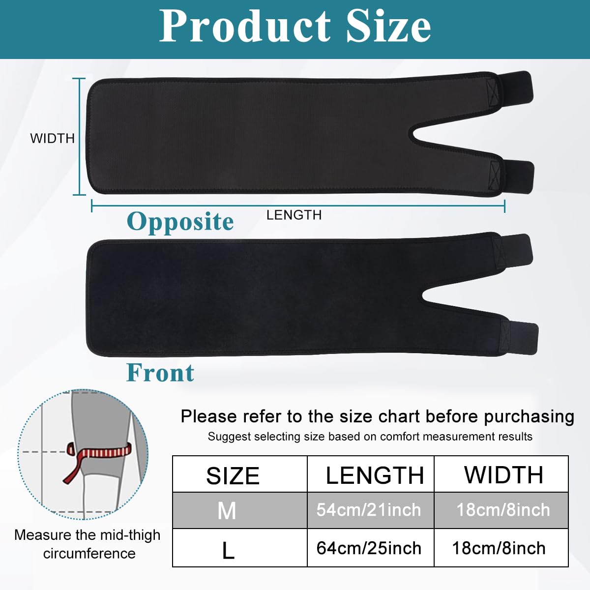 HANNEA Adjustable Thigh Brace Support for Sports Recovery with 64x18cm Fit | Breathable Neoprene Wrap