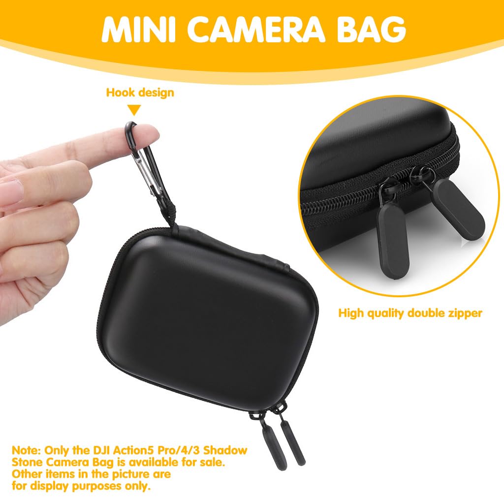 ZORBES Small Carry Case for DJI Action 5 Pro 4 3 with Dual Zipper and Carabiner Clip | EVA Hard Shell Travel Bag
