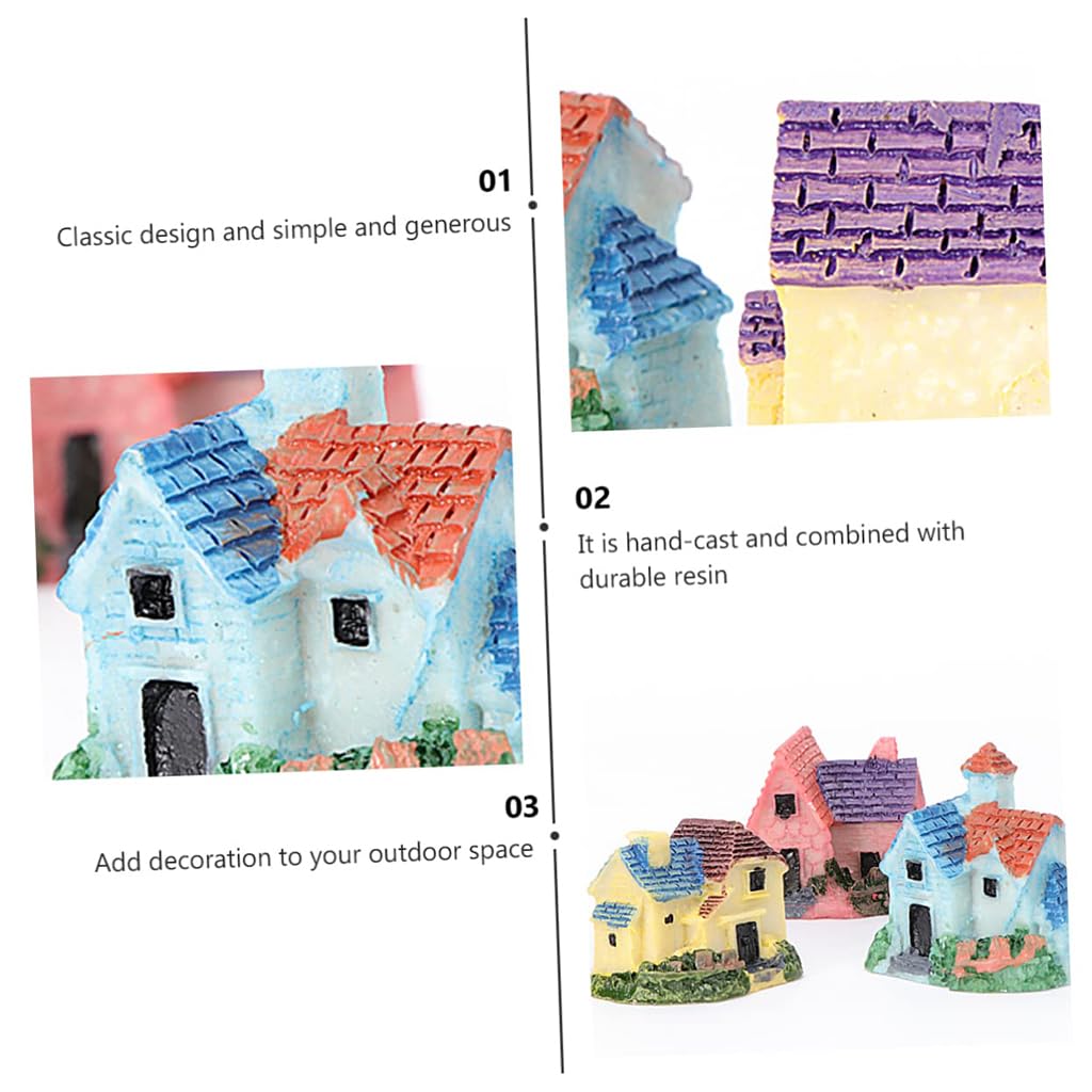 Zibuyu Miniature Toys House Set for Fairy Garden Décor with 4 Resin Waterproof Pieces