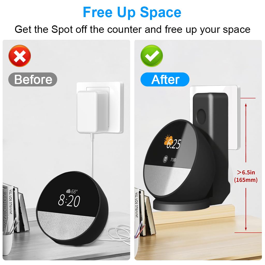 ZORBES Wall Mount Holder for Echo Spot T5 with Dual Function Cord Organizer | No Drill Setup