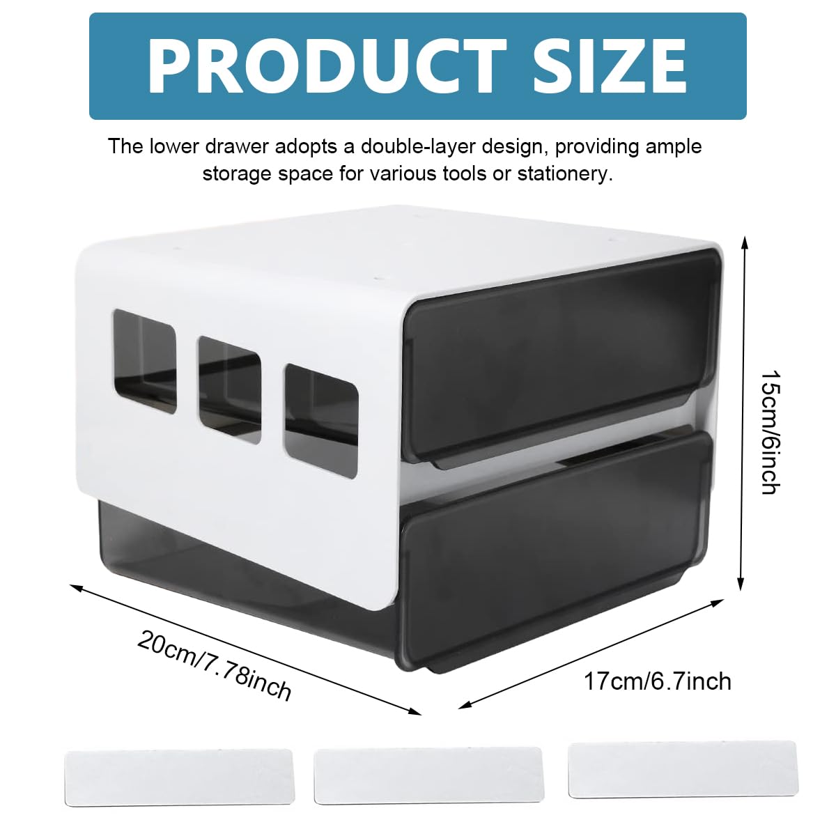 Climberty Under Desk Drawer Storage Organizer for Office and Home with Double Layer 20.5×17.5 cm Compartments | Semi Transparent ABS PP Construction