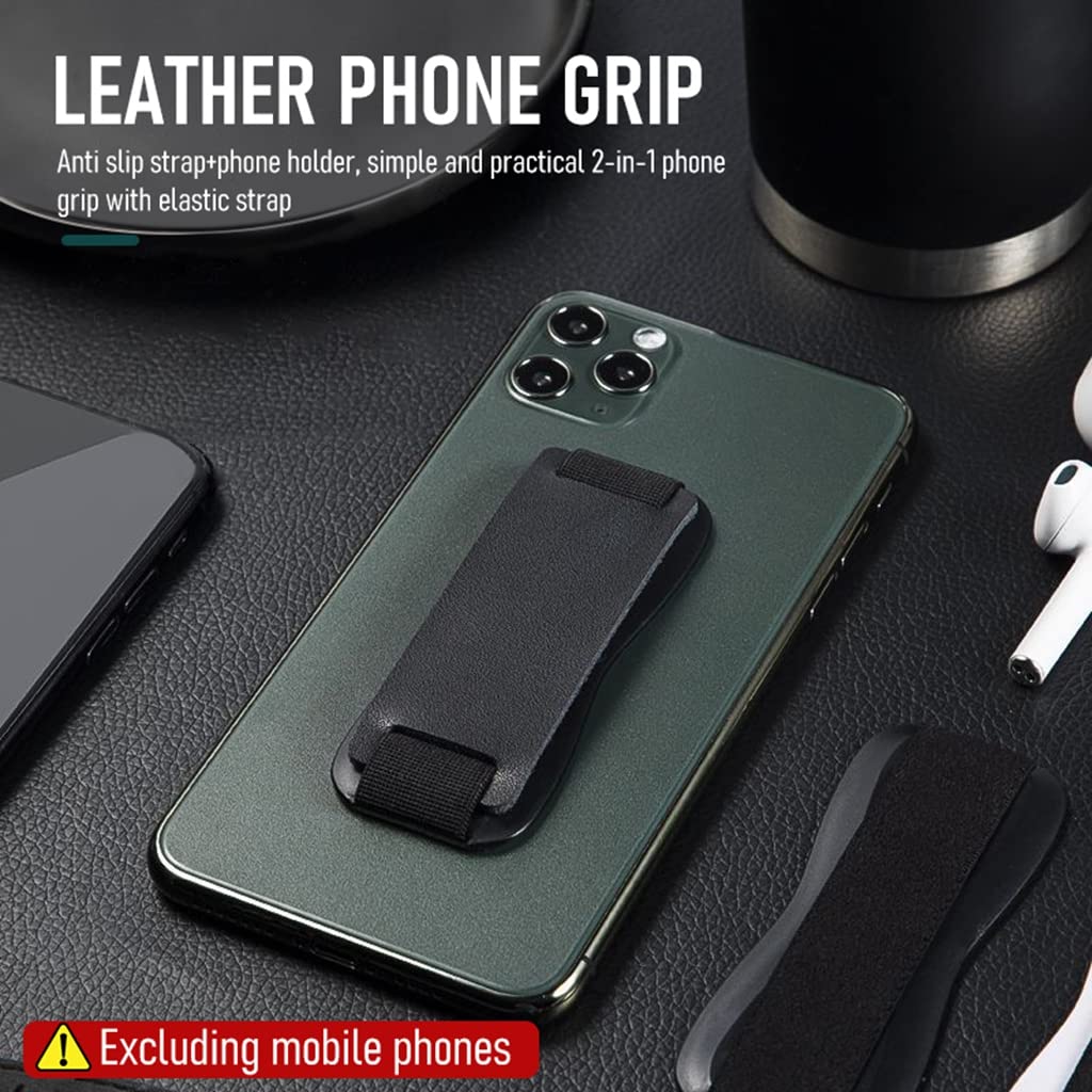 Phone Holder for Hand with Elastic Leather Grip and Self Adhesive Stand | Fits iPhone 11 12 13 14 Pro Max