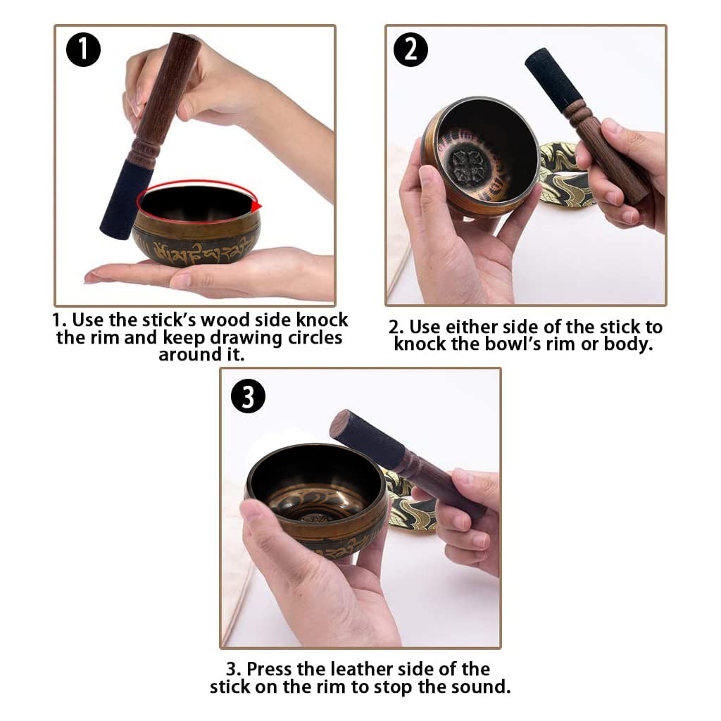 HASTHIP Tibetan Singing Bowl Set for Meditation and Yoga featuring 3.74 in Handmade Copper Bowl | Includes Silk Cushion and Leather Mallet