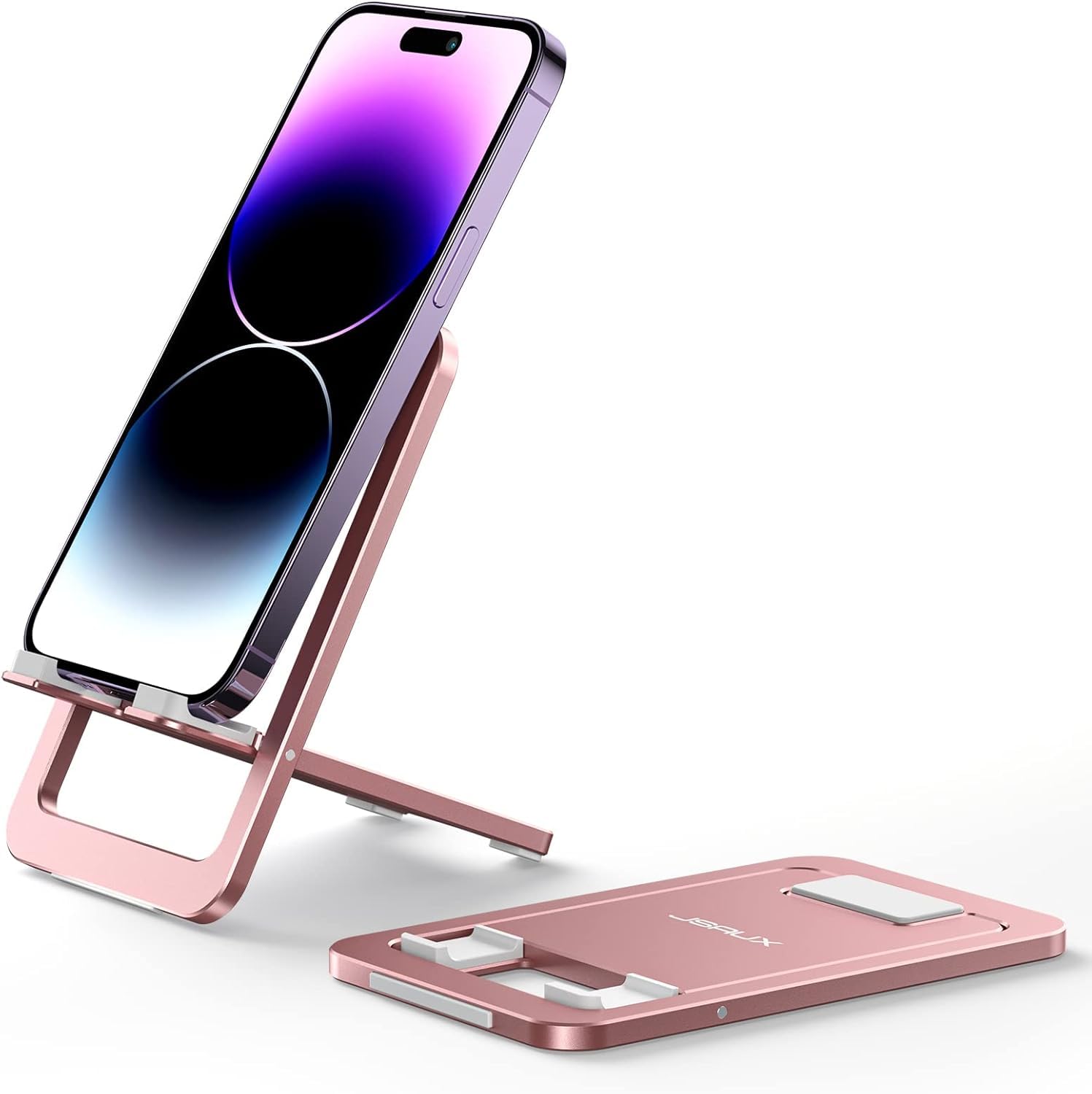 JSAUX® Universal Mobile Stand for Desk, Foldable Aluminum Adjustable Phone Mobile Stand for Office Desk Smart Gadgets, Desk Portable Travel Holder, Compatible for iPhone 16/15/14, Galaxy S25/S24, Pink