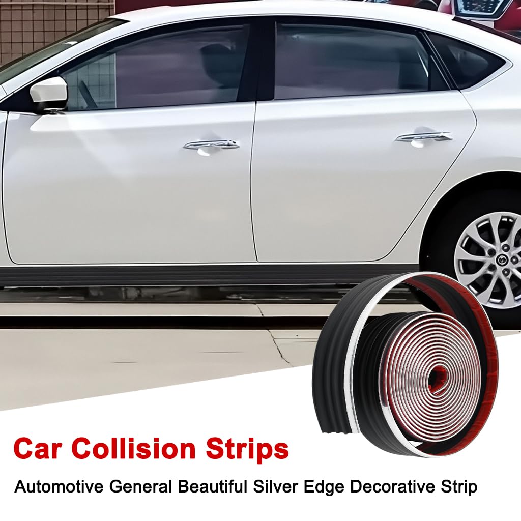 STHIRA Car Door Bottom Bumper Strips for Vehicle Door Protection with Self-Adhesive 6.6ft Waterproof Rubber | Chrome Finish Trim