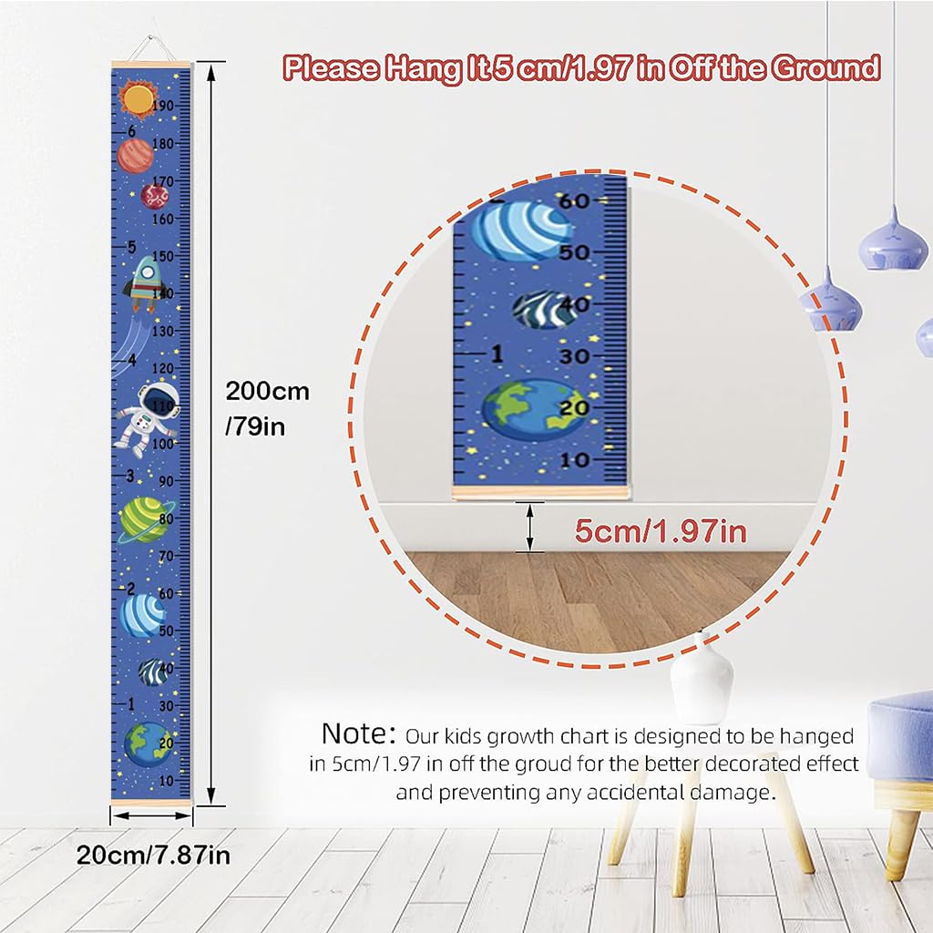 ZIBUYU Height Measuring Scale Sticker for Kids Growth Tracking with Wooden Scroll | Waterproof Canvas 20×200 cm Wall Chart