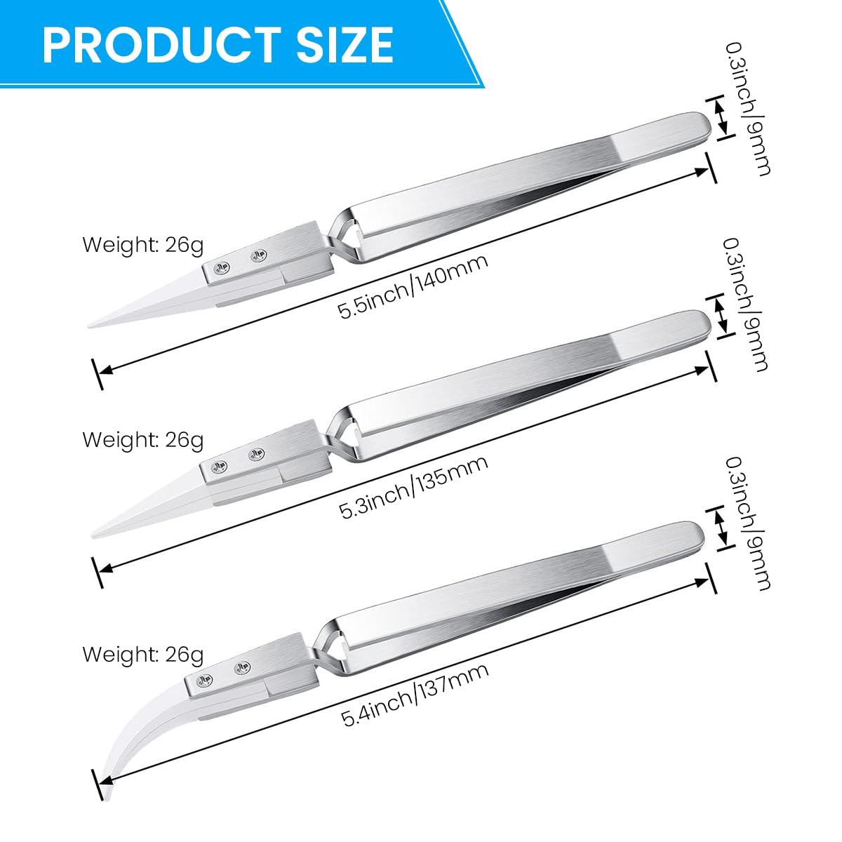 Serplex Electronics Tweezers 3pcs for PCB and 3D Printing featuring Heat Resistant Non Conductive Ceramic Tips