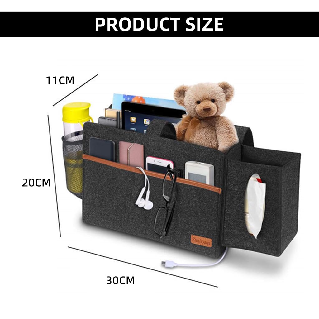 HASTHIP Bedside Organizer for Sofa and Bed with Flip Board and Eyelets | Felt Storage Caddy