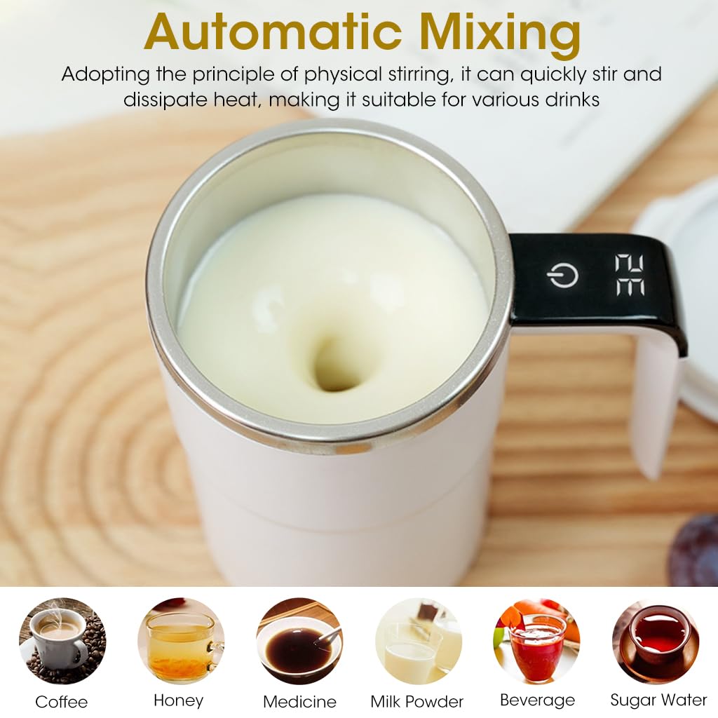 Zeitel Self Stirring Mug for Coffee and Tea with 380ml Capacity and Magnetic Mixer | 304 Stainless Steel Rechargeable Cup