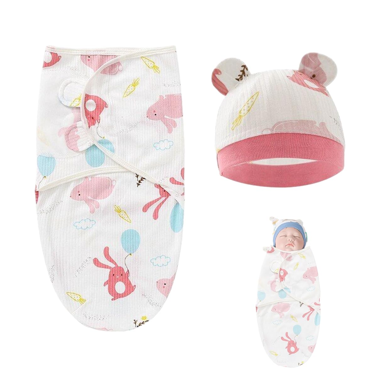 SNOWIE SOFT Swaddle for New Born Baby with Cap featuring Cocoon Design and 100% Cotton | Adorable Cartoon Print for 0–3 Months